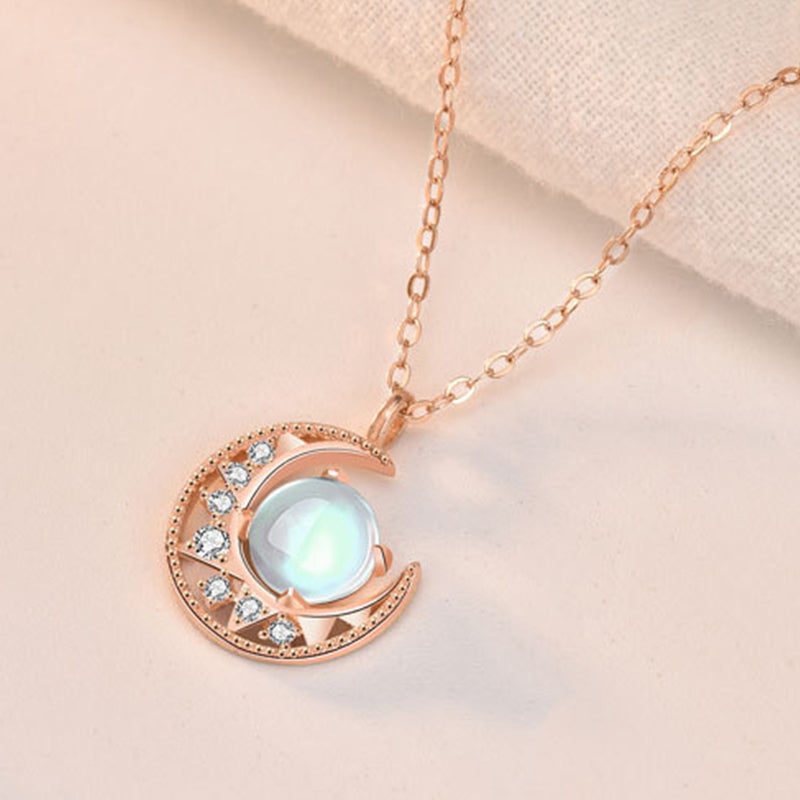 Mondstein Mond Anhänger Kette Roségold Zirkonia