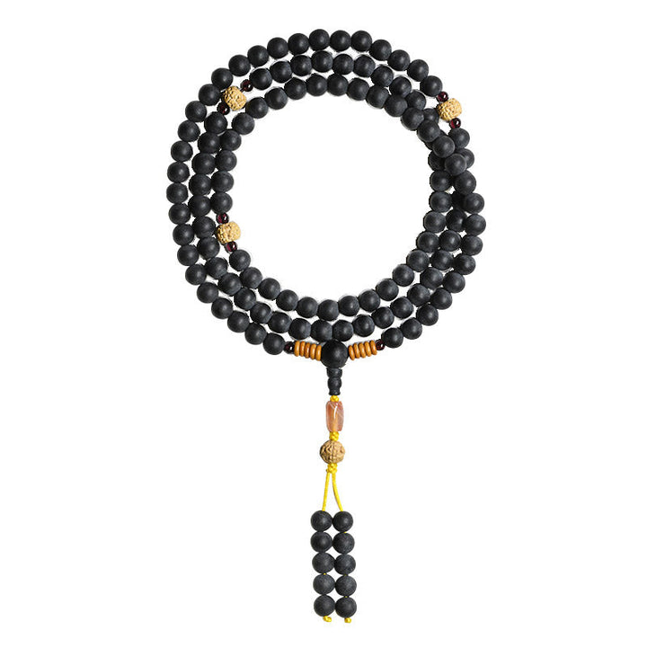 Mala Roter Achat Bodhi schwarze Perlen Heilung Schmuck Detail Ansicht