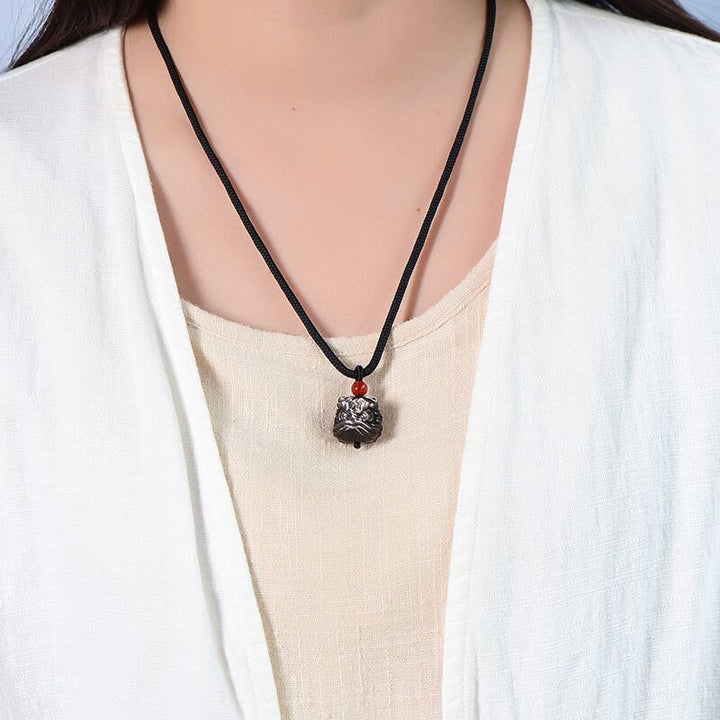 Kette schwarzer Obsidian tanzender Löwe – Schutz