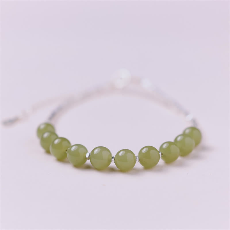 Jade Armband 925 Silber grüne Perlen elastisch Glück Naturstein