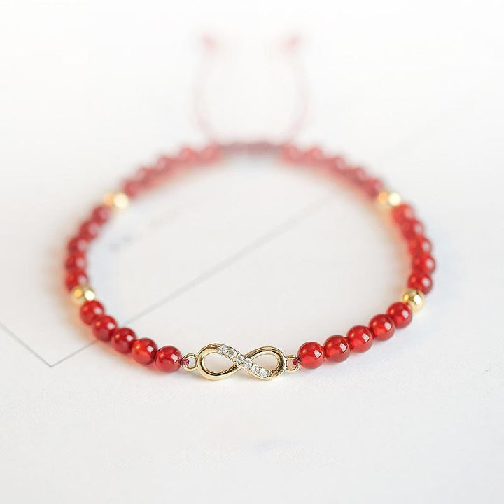 Rotes Achat Armband mit goldenem Kleeblatt Anhänger elegant