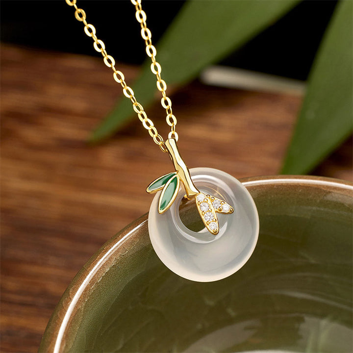 Kette Chalcedon Bambusblatt Stein Holz Natur