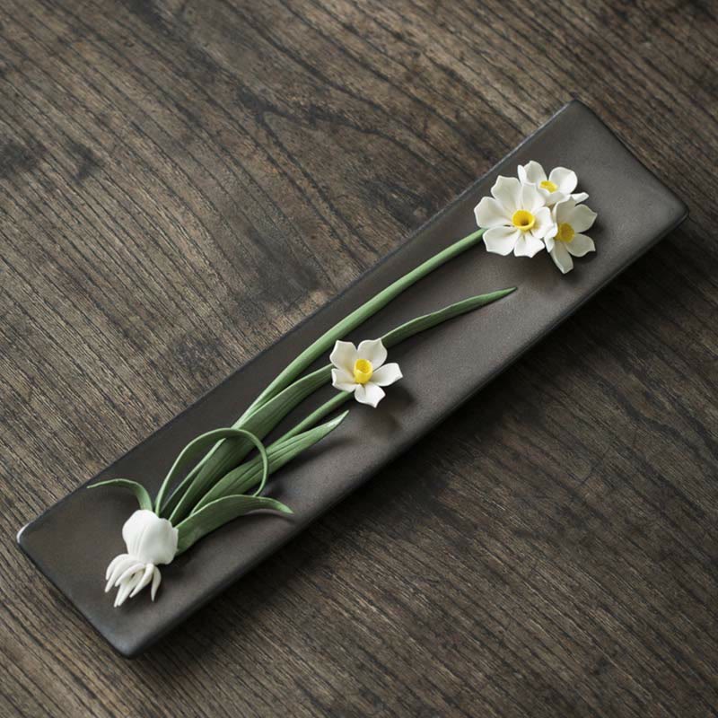 Räucherstäbchen Halter Keramik Lotus Pfingstrose Weiße Narzissen