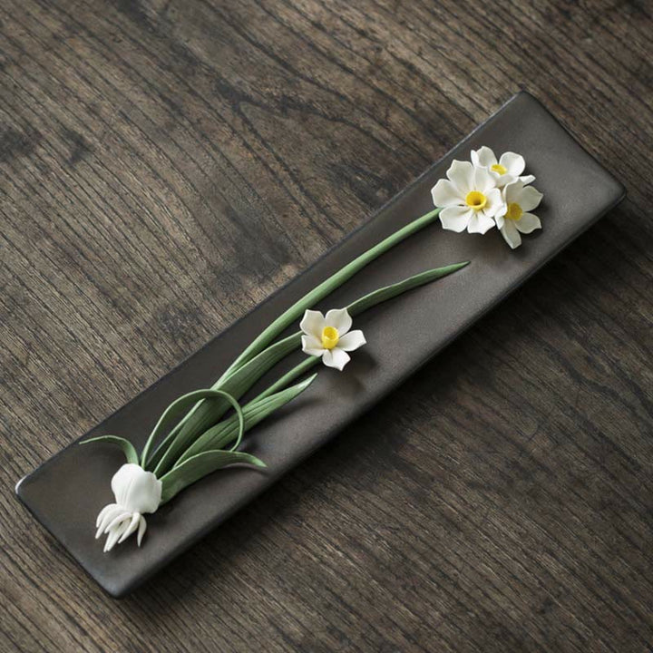 Räucherstäbchen Halter Keramik Lotus Pfingstrose Weiße Narzissen