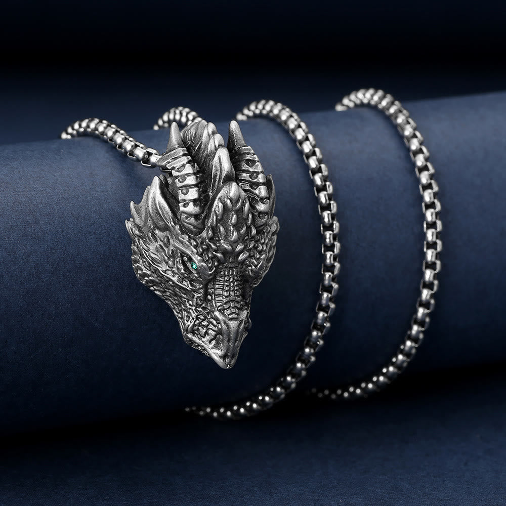 Drachenanhänger Zinnkette Drachenkopf Schutz Kettenpendant