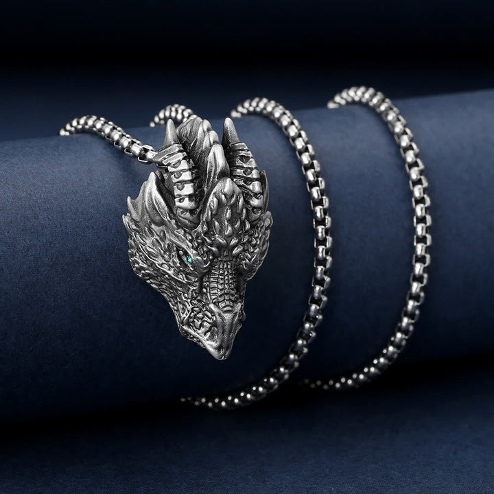 Drachenanhänger Zinnkette Drachenkopf Schutz Kettenpendant