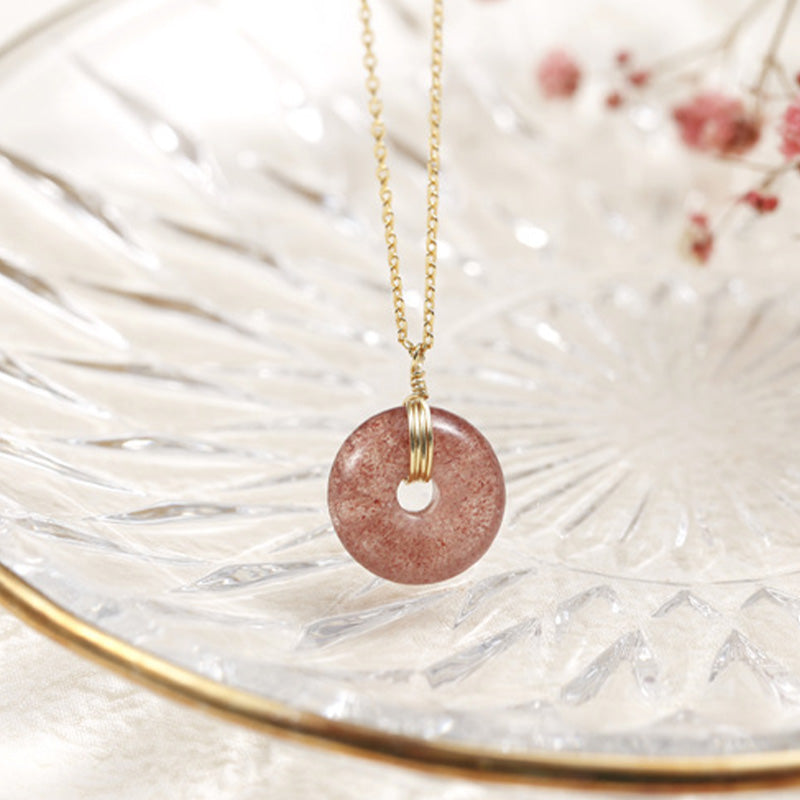 Kette 925er Silber Erdbeerquarz Buddha Heilung Donut-Anhänger gold