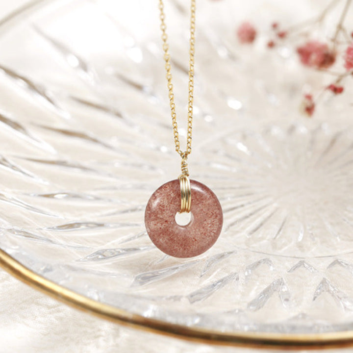 Kette 925er Silber Erdbeerquarz Buddha Heilung Donut-Anhänger gold