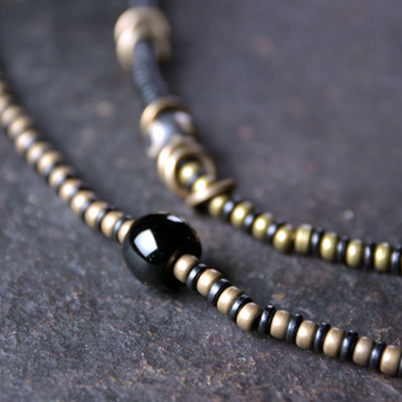 Armband Kupfer Ebenholz Paar mit schwarzem Stein elegantes Design