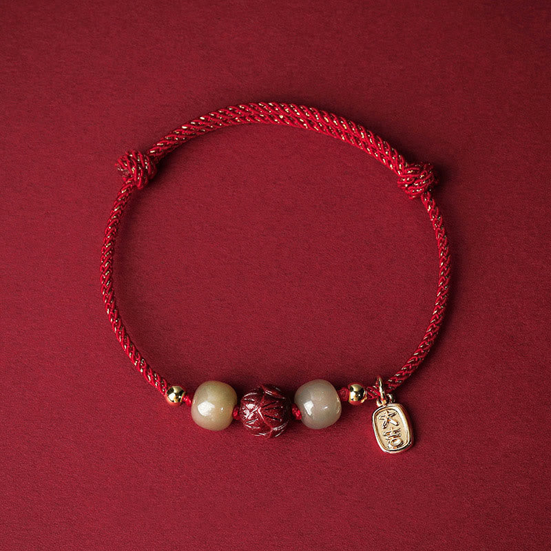 Rotes Armband Zinnober Jade Lotus Glück eleganter Schmuck Handgelenk