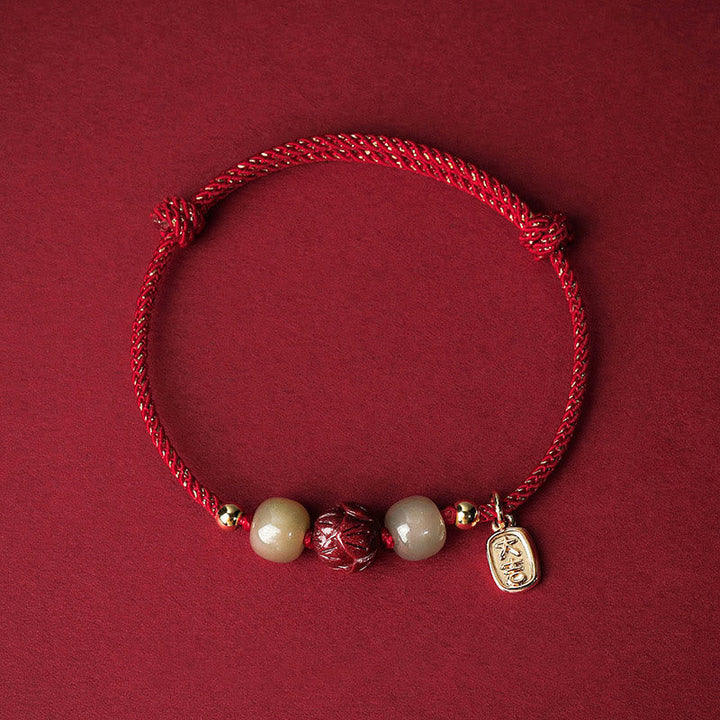 Rotes Armband Zinnober Jade Lotus Glück eleganter Schmuck Handgelenk