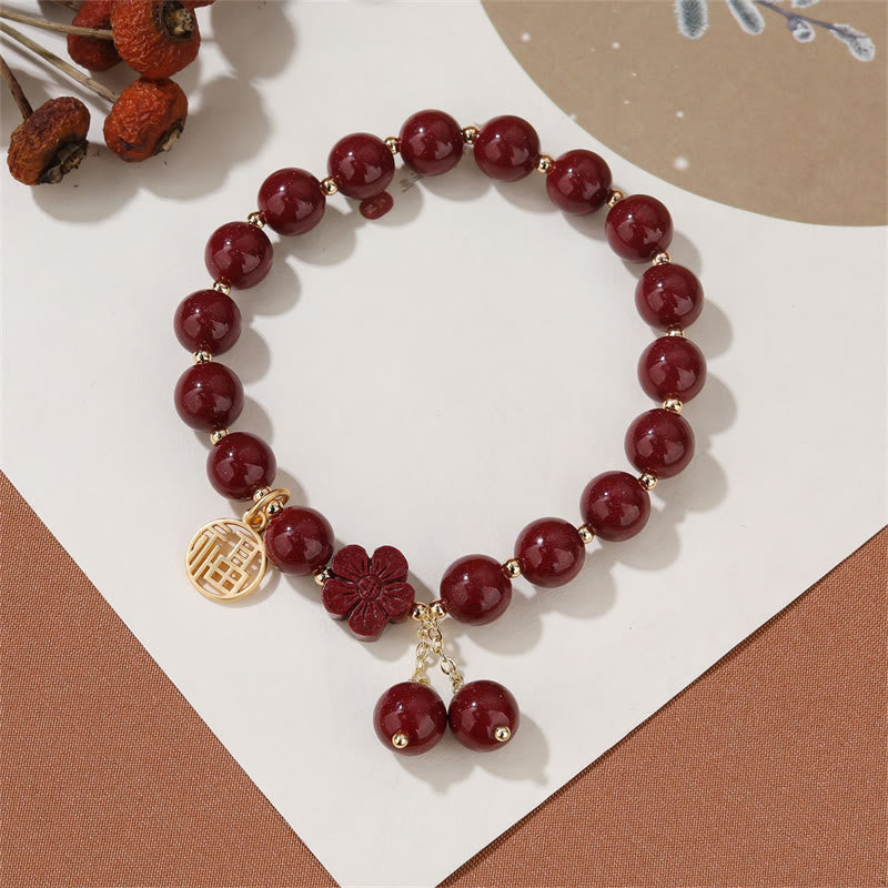 Armband Zinnober Fu-Zeichen Segen Energie rote Perlen Gold elegant