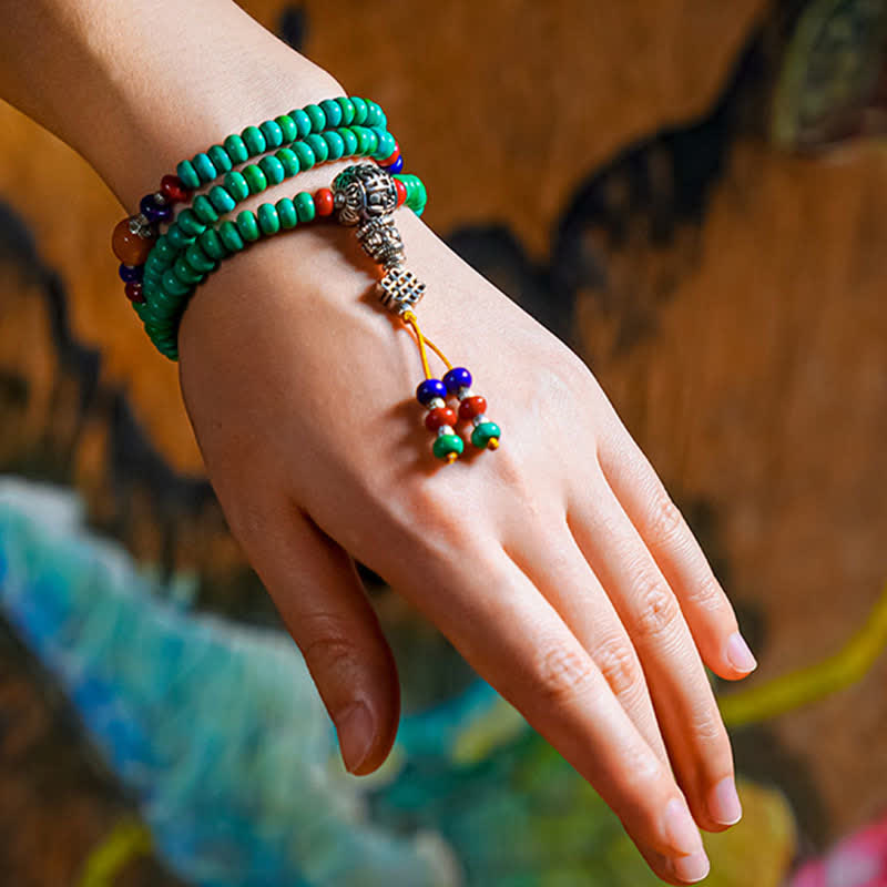 Mala 108 Perlen Türkis – Schutz Armband Hand grüne Perlen Quaste