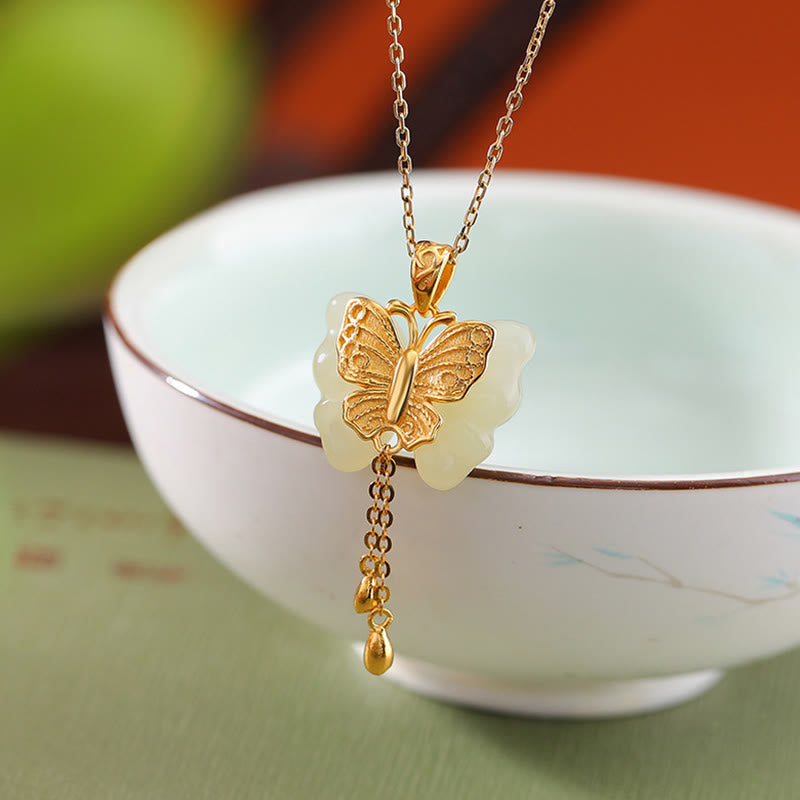 Schmetterling Anhänger Jade Gold Charm Segen