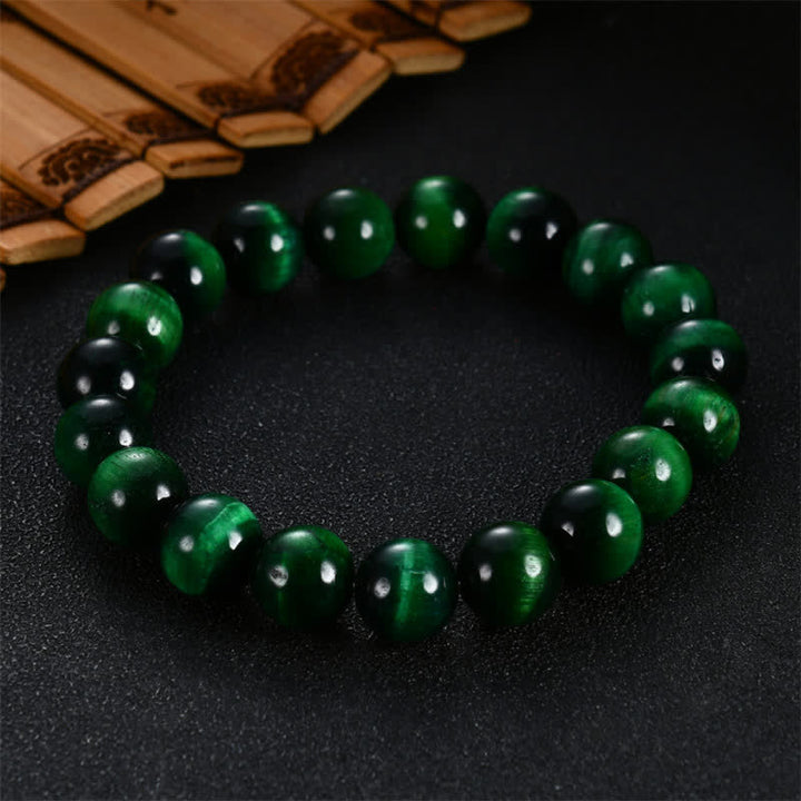 Grünes Tigerauge Armband Stärke Naturstein glänzend elastisch Perlenarmband