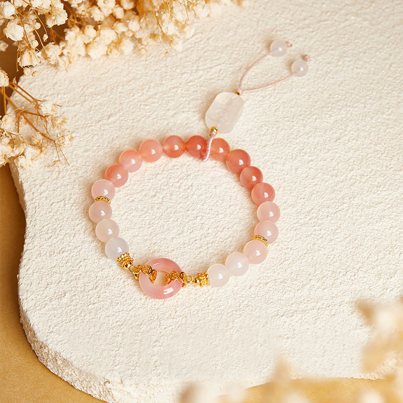Armband 925 Silber Chalcedon Frieden Selbstvertrauen rosa Perlen Donut Anhänger