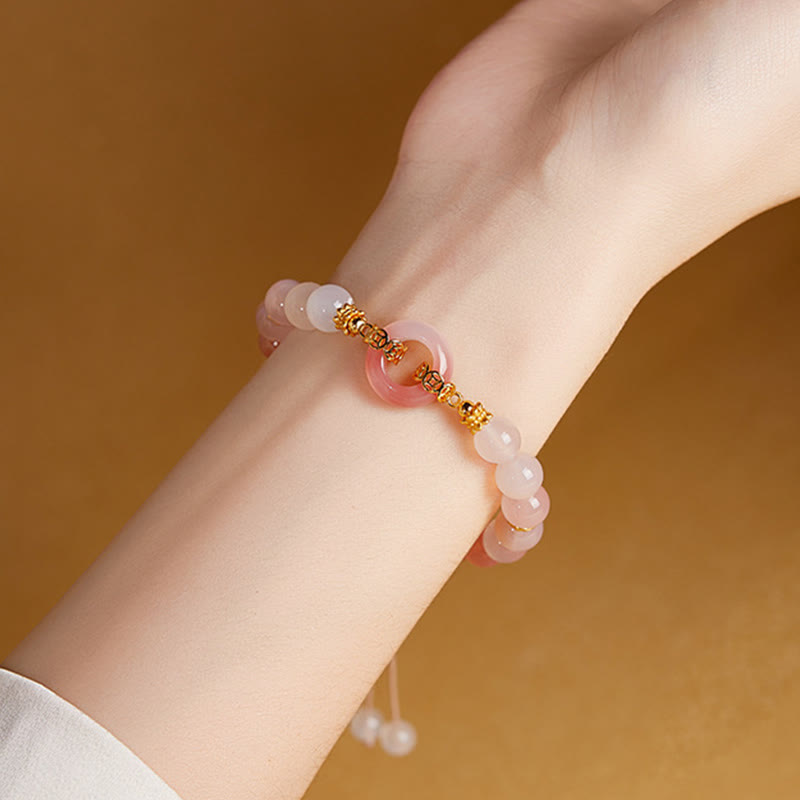 Armband 925 Silber Chalcedon Frieden Selbstvertrauen rosa Perlen Handgelenk getragen