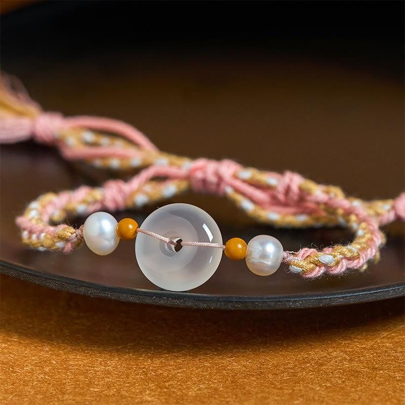 Armband Chalcedon Frieden Positivität geflochten Perlen rosa Schmuck Handgelenk