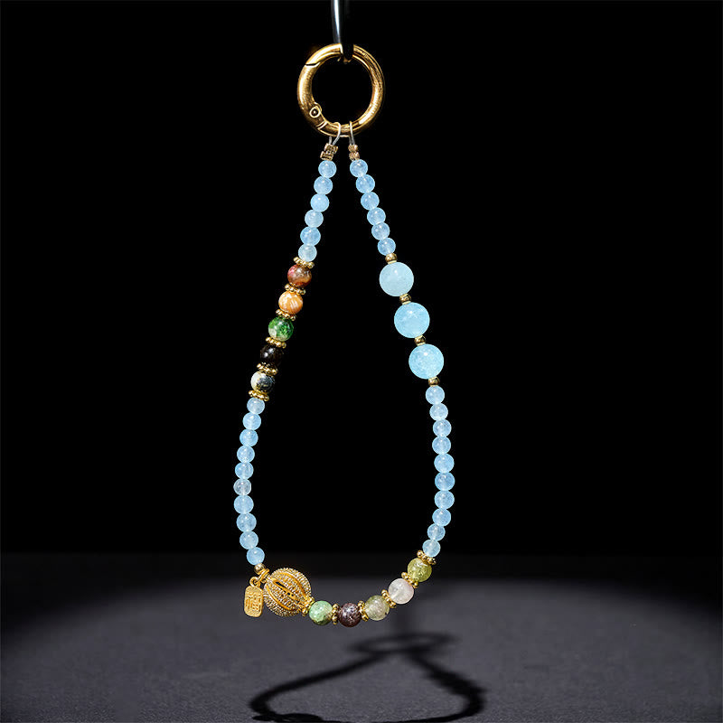 Schlüsselanhänger Fu Chalcedon Emotionale Balance Edelstein Perlen spirituell Glücksbringer
