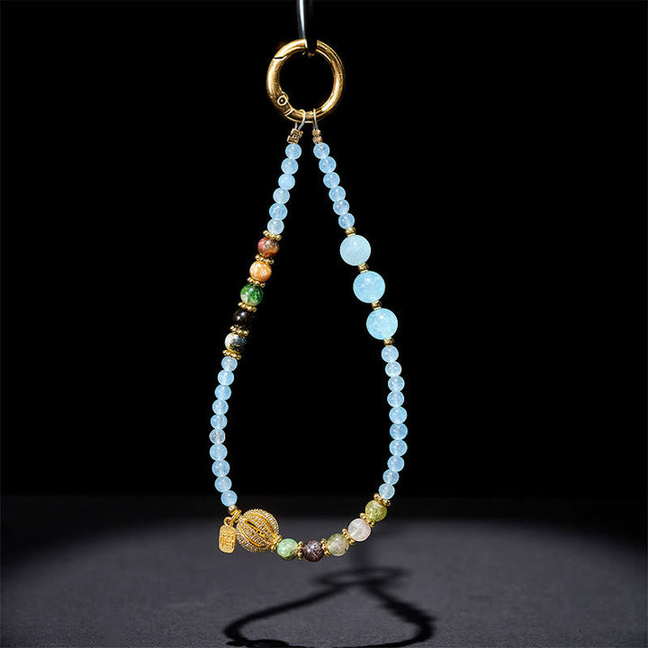 Schlüsselanhänger Fu Chalcedon Emotionale Balance Edelstein Perlen spirituell Glücksbringer