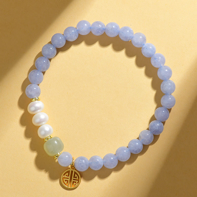 Armband Chalcedon Perle Energie blau Jade Anhänger Schutz Glück Handgelenk