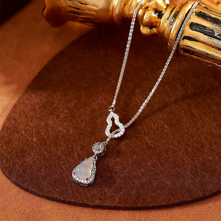 Elegante Kette Chalcedon Doppelkürbis Anhänger Kupfer Naturstein Halskette