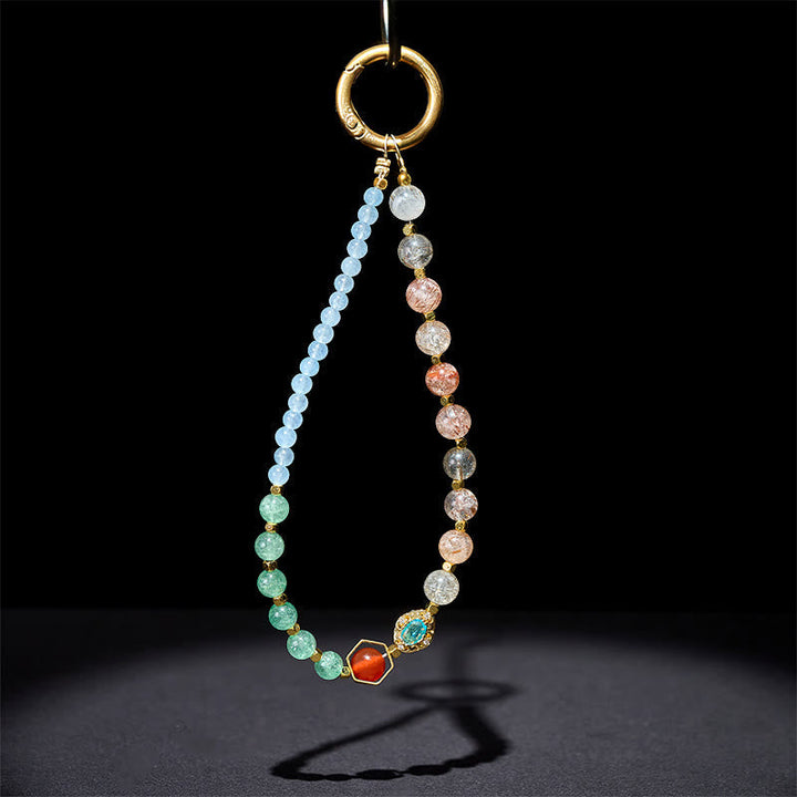 Schlüsselanhänger Super Seven Chalcedon Heilung bunte Perlen spirituell Glücksbringer