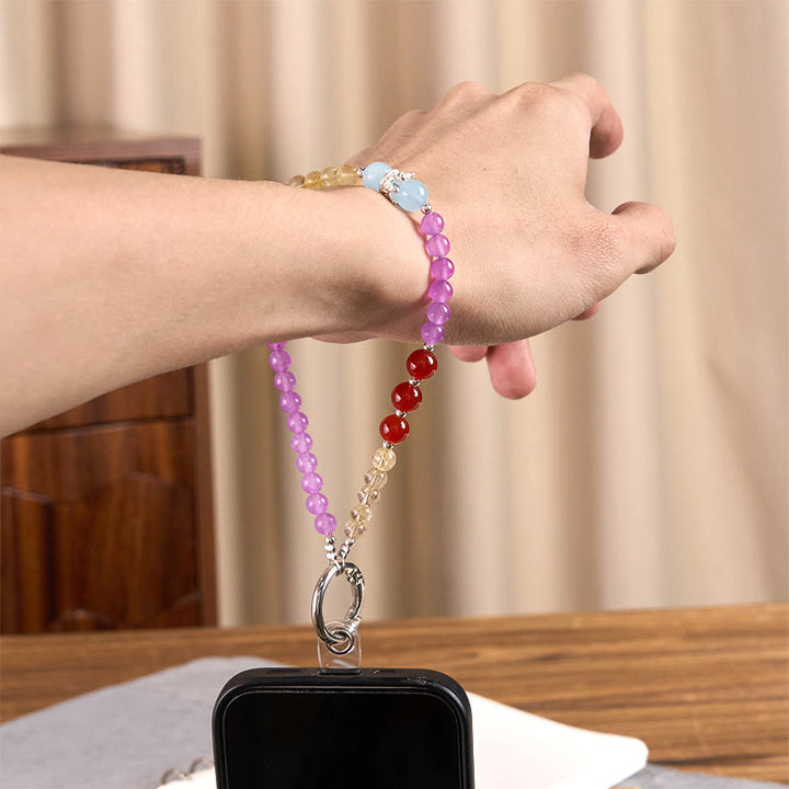 Schlüsselanhänger Chalcedon Citrin Krone Perlen Handy Anhänger spirituell