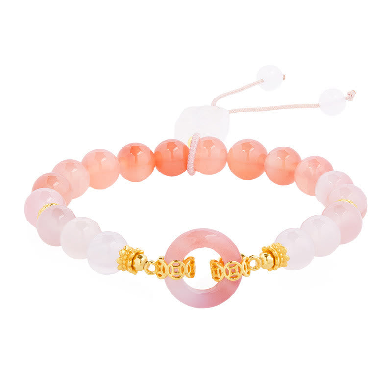 Armband 925 Silber Chalcedon Frieden Selbstvertrauen rosa Perlen goldener Friedensring