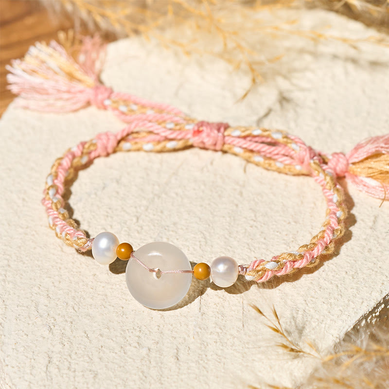 Armband Chalcedon Frieden Positivität geflochten rosa Perlen Stein Handgelenk Schmuck