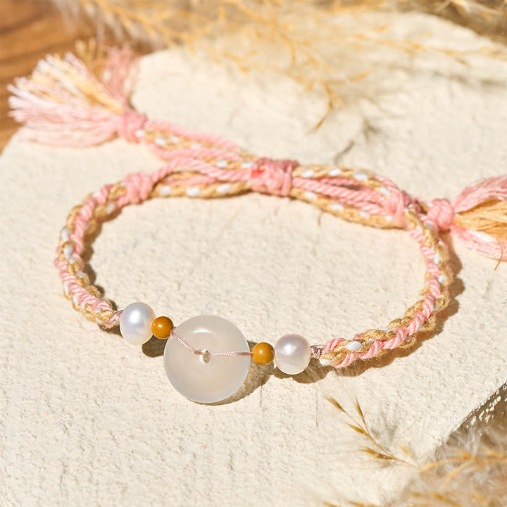 Armband Chalcedon Frieden Positivität geflochten rosa Perlen Stein Handgelenk Schmuck