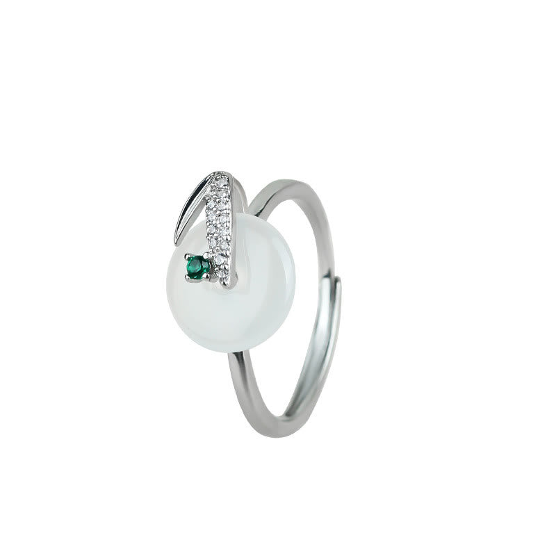 Eleganter Chalcedon Ring mit Bambusblatt-Muster Silber Glück Schutz