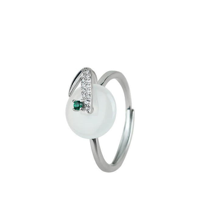 Eleganter Chalcedon Ring mit Bambusblatt-Muster Silber Glück Schutz