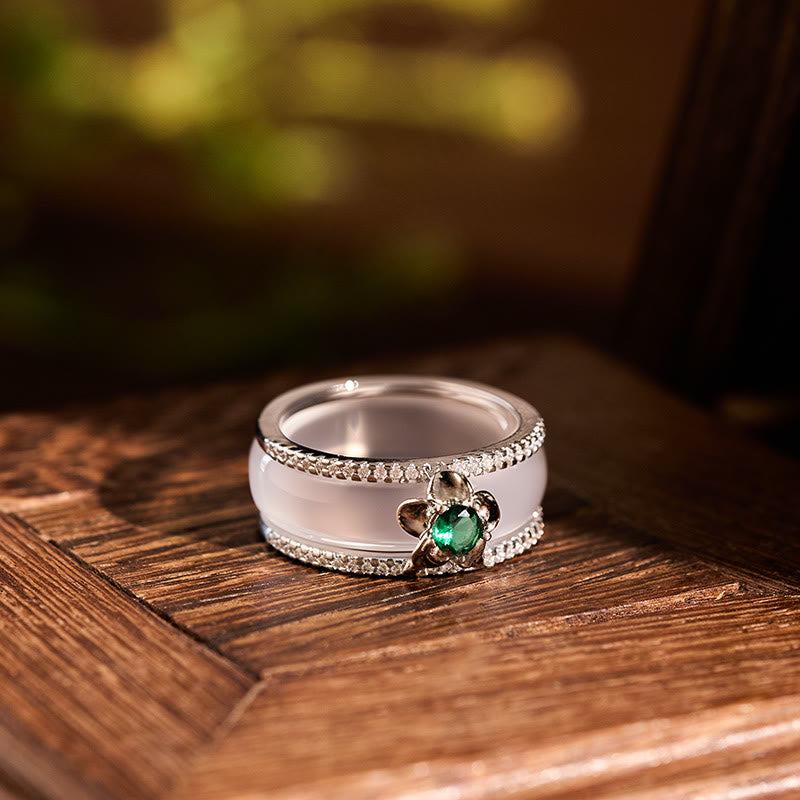 Ring Chalcedon Kürbisblüte Harmonie Silber grün Edelstein Fengshui Kraft