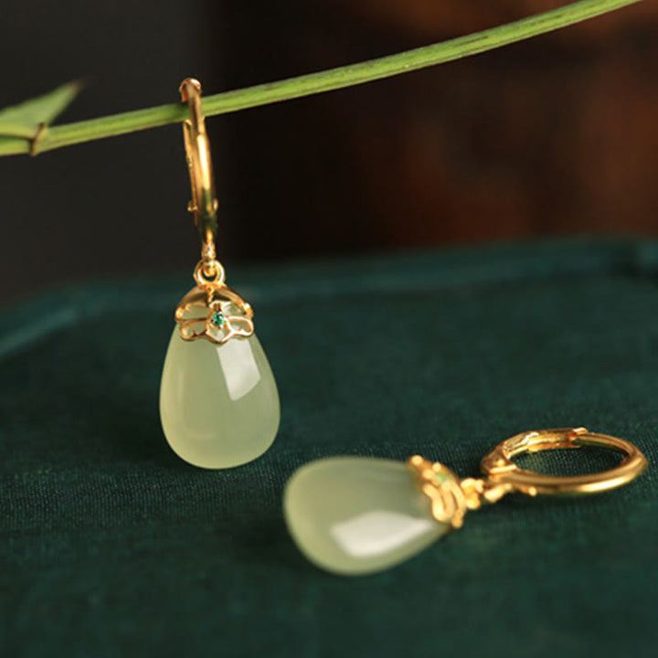 Ohrringe Grüner Chalcedon Tropfen – Stärke Boho Schmuck spirituell Ohrhänger gold