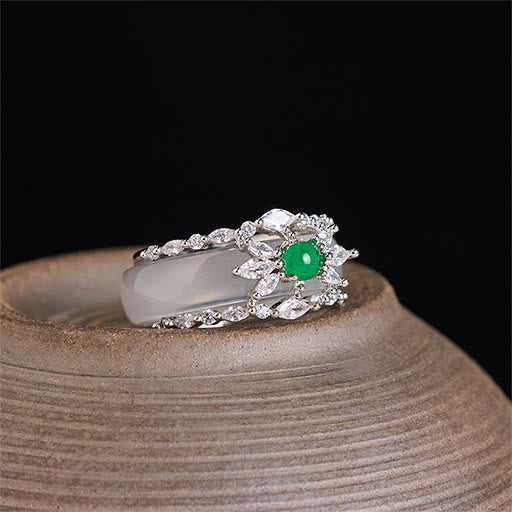 Grüner Chalcedon Ring Blume Zirkon Kristalle für Positivität Glück