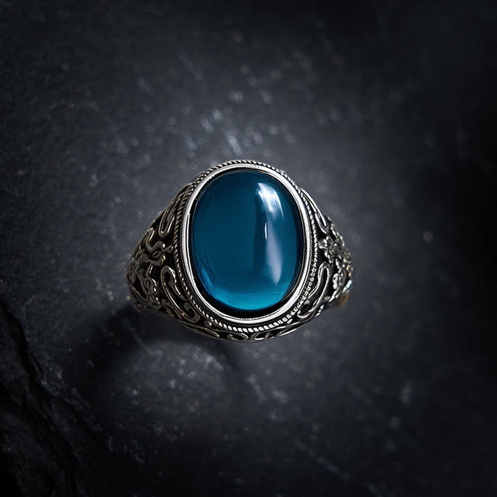 Blauer Chalcedon Ring Kupfer mit Positivität Schutz Glück Energie