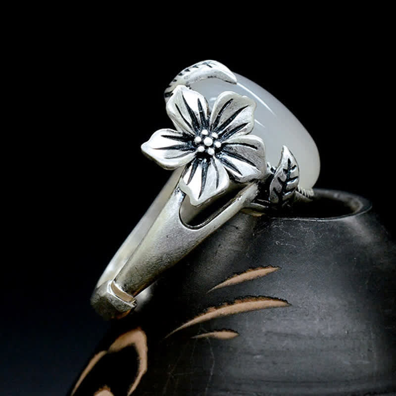 Pflaumenblüte Silberring Chalcedon Schutz Glück Harmonie Positivität Feng Shui