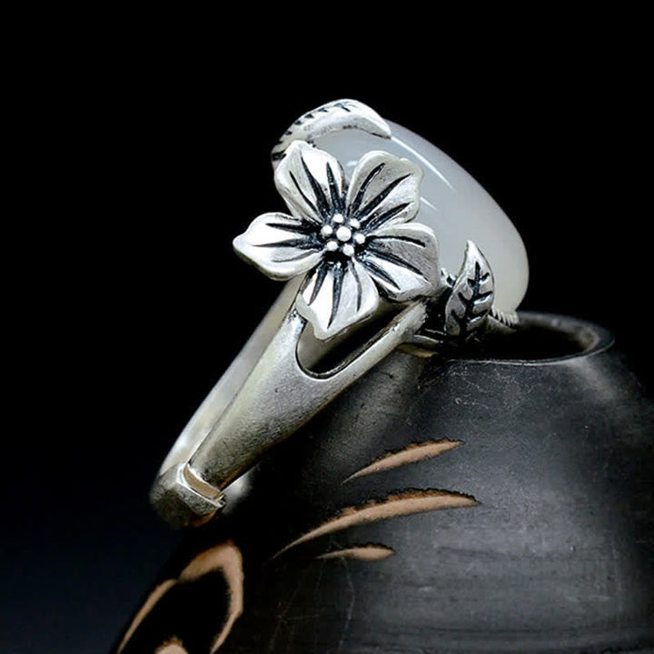 Pflaumenblüte Silberring Chalcedon Schutz Glück Harmonie Positivität Feng Shui