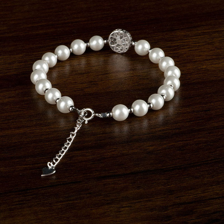 Perlenarmband 925 Silber mit Chalcedon Anhänger Heilung Energie