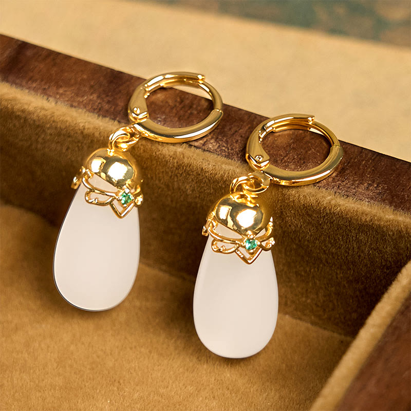 Ohrringe Grüner Chalcedon Tropfen Stärke Gold Boho Schmuck Ohrhänger spirituell