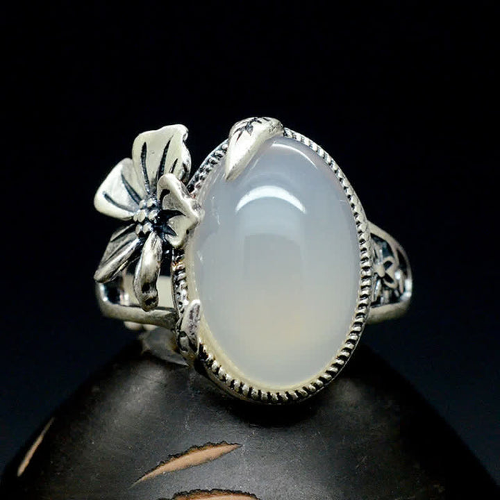 Ring Chalcedon Pflaumenblüte mit Silber Positivität Harmonie