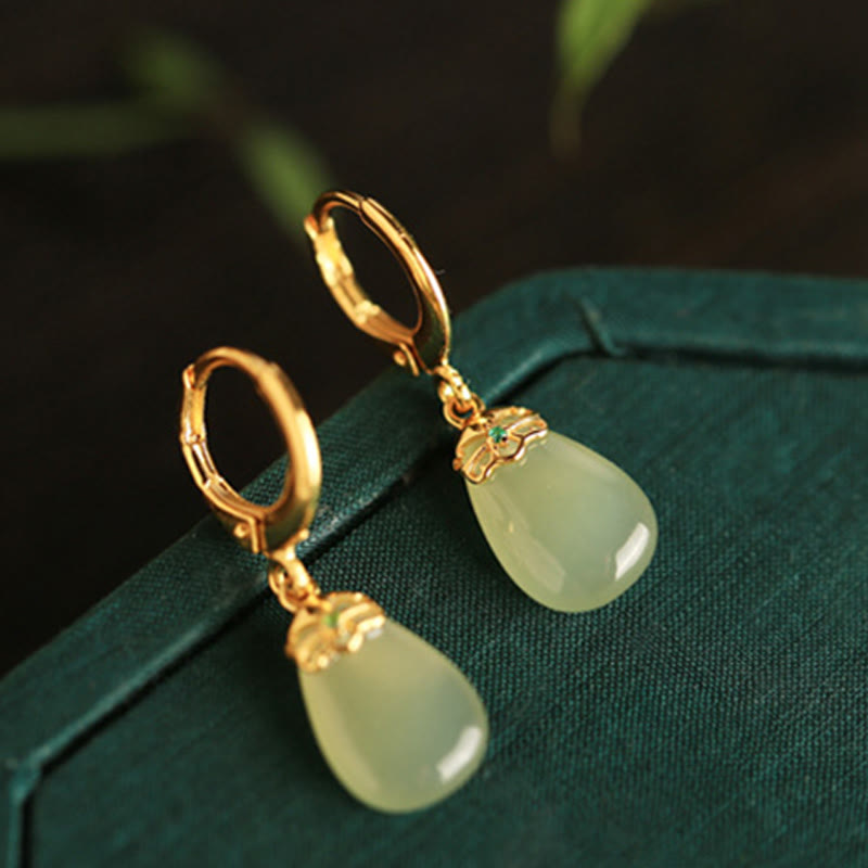 Ohrringe Grüner Chalcedon Tropfen – Stärke Gold Boho Schmuck spirituell