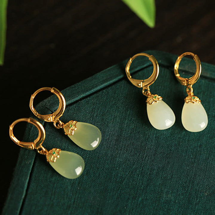 Ohrringe Grüner Chalcedon Tropfen Stärke Boho Schmuck spirituell Ohrhänger gold