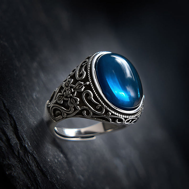 Ring Blauer Chalcedon Kupfer Positivität Schutz Energie Glück