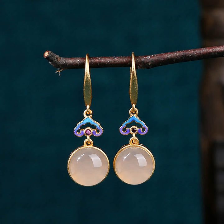 Chalcedon Ohrringe Silber vergoldet Emaille Boho Schmuck spirituell Ohrhänger