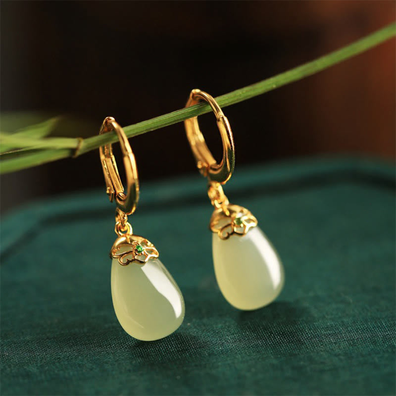 Ohrringe Grüner Chalcedon Tropfen – Stärke Gold Boho Schmuck spirituell Ohrhänger