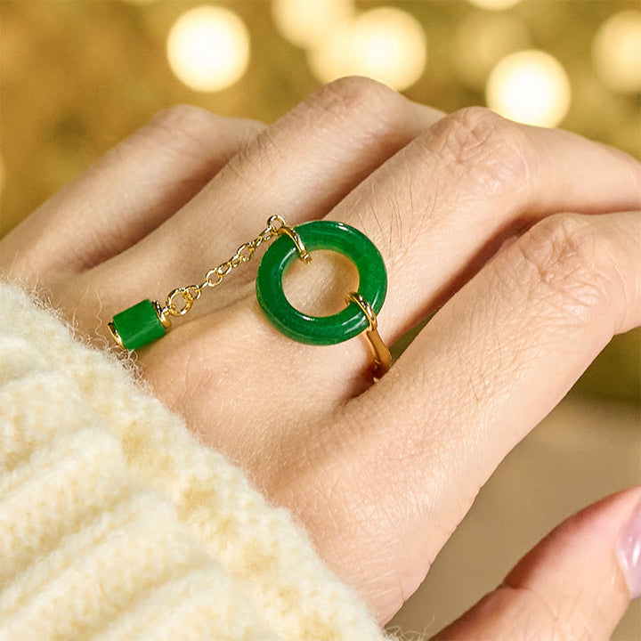 Ring Grüner Chalcedon Schnalle Fengshui Kraft Frieden Stärke Glück