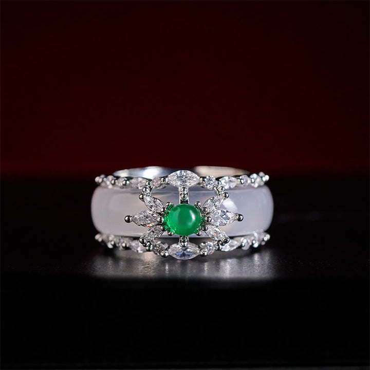 Ring Chalcedon Blume Zirkon grün Energie Positiv Glück