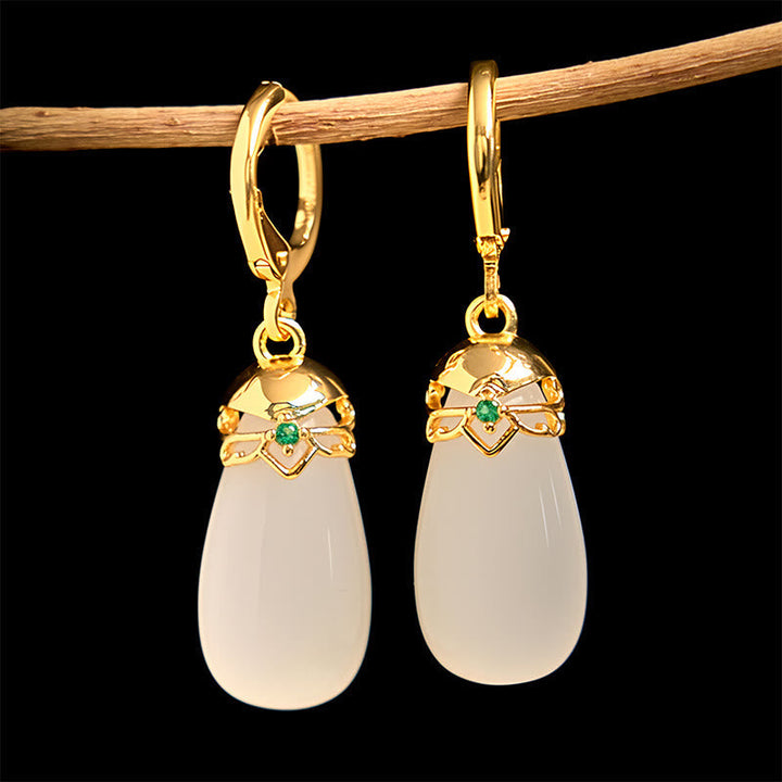 Ohrringe Grüner Chalcedon Tropfen Stärke Gold Boho Schmuck spirituell Ohrhänger